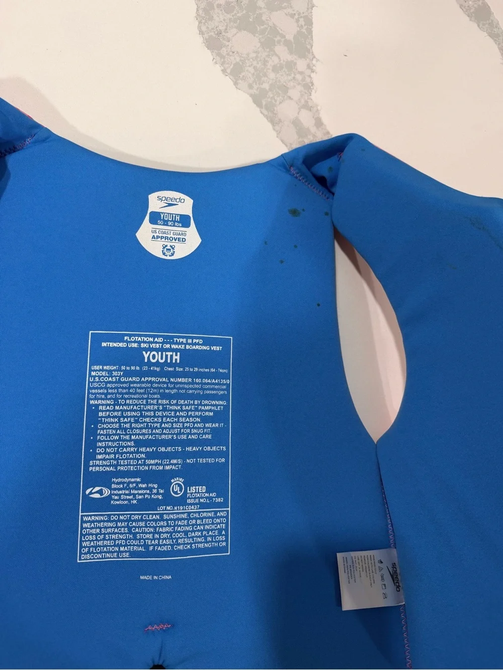 Speedo Youth USCG Type III PFD Life Jacket Vest 50-90 lb Model 303Y